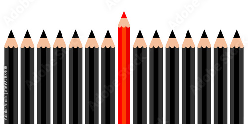 Red Pencil Standing Out Among Black Pencils Concept Illustration