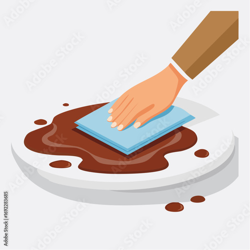 Hand Cleaning Chocolate Spill On White Surface
