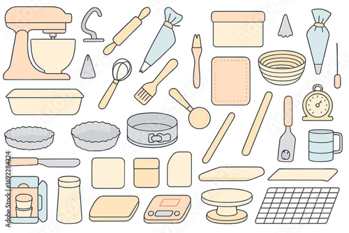 Set of Baking and Pastry Tools Icons on Warm Gradient Background for Kitchen and Culinary Use