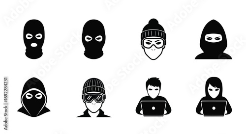 Set of hacker icons, representing cyber security