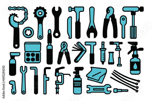 Set of Bicycle Repair and Maintenance Tools Icons on Gradient Background