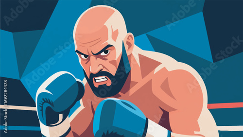 illustration of a big, bald male boxer vector design template