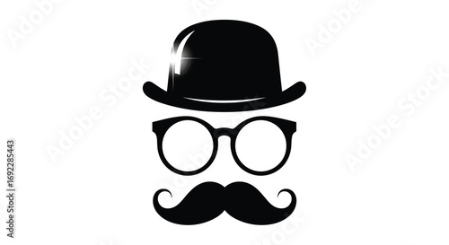 Silhouette of a man with hat, glasses and mustache isolated on white