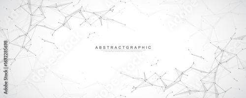 Abstract tech network connection dots. Digital technology and big data analysis background. White background with plexus lines. Geometric background with abstract mesh