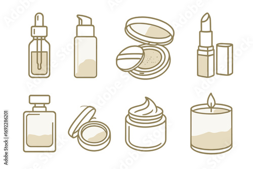 Collection of beauty products including skincare and makeup displayed on a clean background