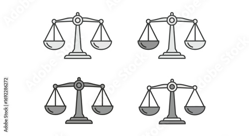 Four scales of justice represent balance and law
