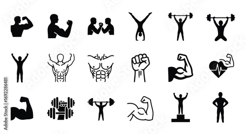 Collection of fitness and bodybuilding icons