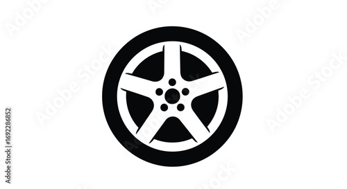 Black and white illustration of a car wheel, simple design