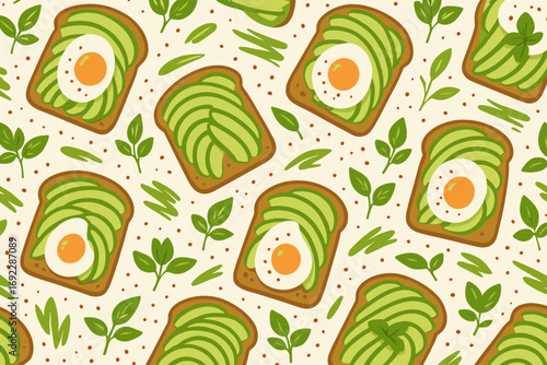 Avocado Toast with Egg and Greens Pattern Design