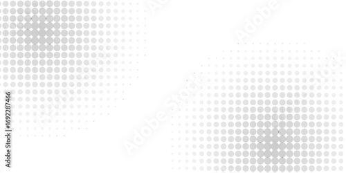 Basic halftone dots effect in gray and white color. Halftone effect. Halftone background. Pop art, comic style. Pattern with small circles Futuristic panel Vector illustration. sites, business cards.