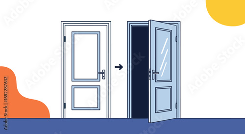 Illustrating the concept of choice and opportunity with opening doors and pathways for future possibilities