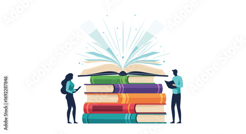 Inspiring knowledge growth from stacked books and educational exploration