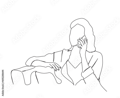 Women talking on the phone continues line art