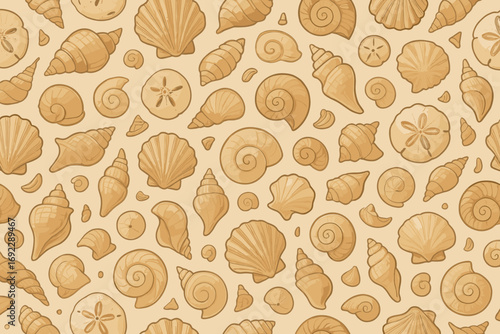 Variety of seashells arranged on a light background showcasing unique shapes and textures from coastal environments