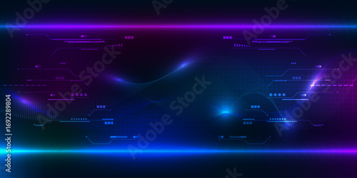 Abstract digital data communication futuristic technology background with wave wireframe structure.Artificial intelligence and big data technology concepts.Vector illustrations