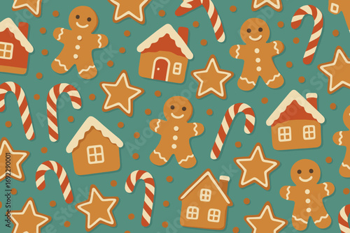 Festive gingerbread cookies, candy canes, and holiday decorations create a cheerful atmosphere for winter celebrations