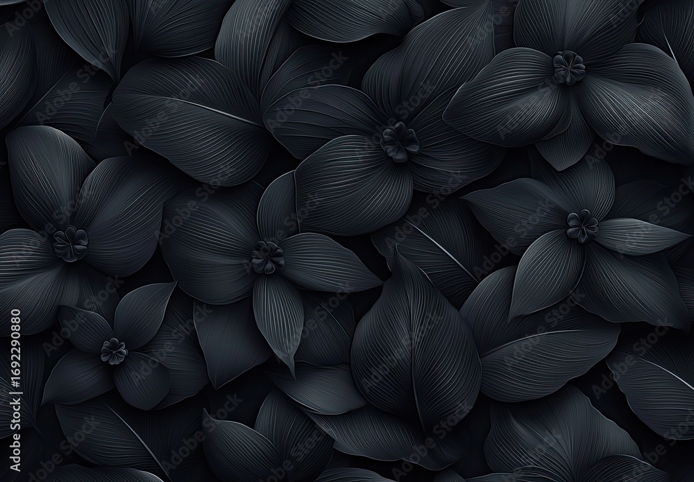 A seamless pattern of black flowers and leaves A seamless pattern of black flowers and leaves