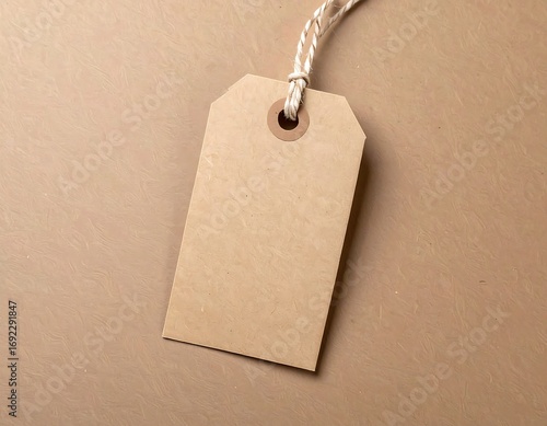Blank beige tag on a textured background
