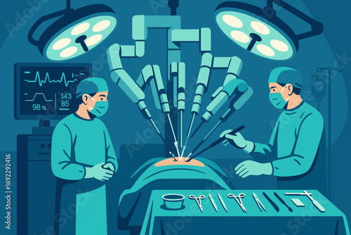 Robotic-assisted minimally invasive surgery in progress