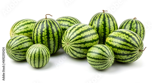 Wallpaper Mural A group of ten whole watermelons with green striped rinds isolated on a bright white background surface Torontodigital.ca