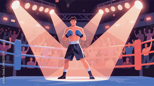 illustration of a man in a boxing ring, with a spotlight in the background vector design template