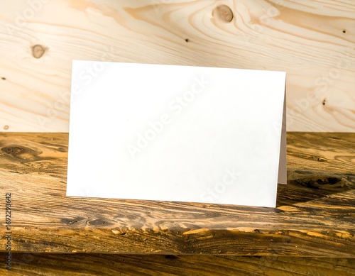 Blank card on wooden surface
