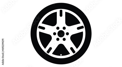 Black and white illustration of a car wheel