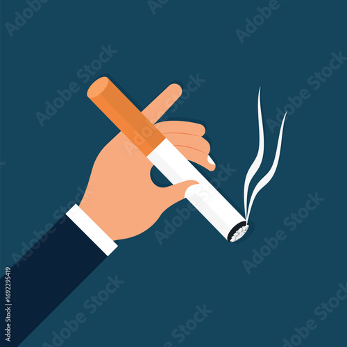 Hand of smoker holding cigarette to smoke