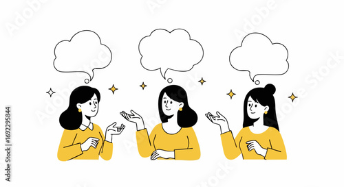 Brainstorm ideas with these women thinking together, perfect for social media marketing and communication concepts