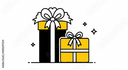 Cheerful vector illustration of two gift boxes tied with ribbon bows, conveying celebration and giving