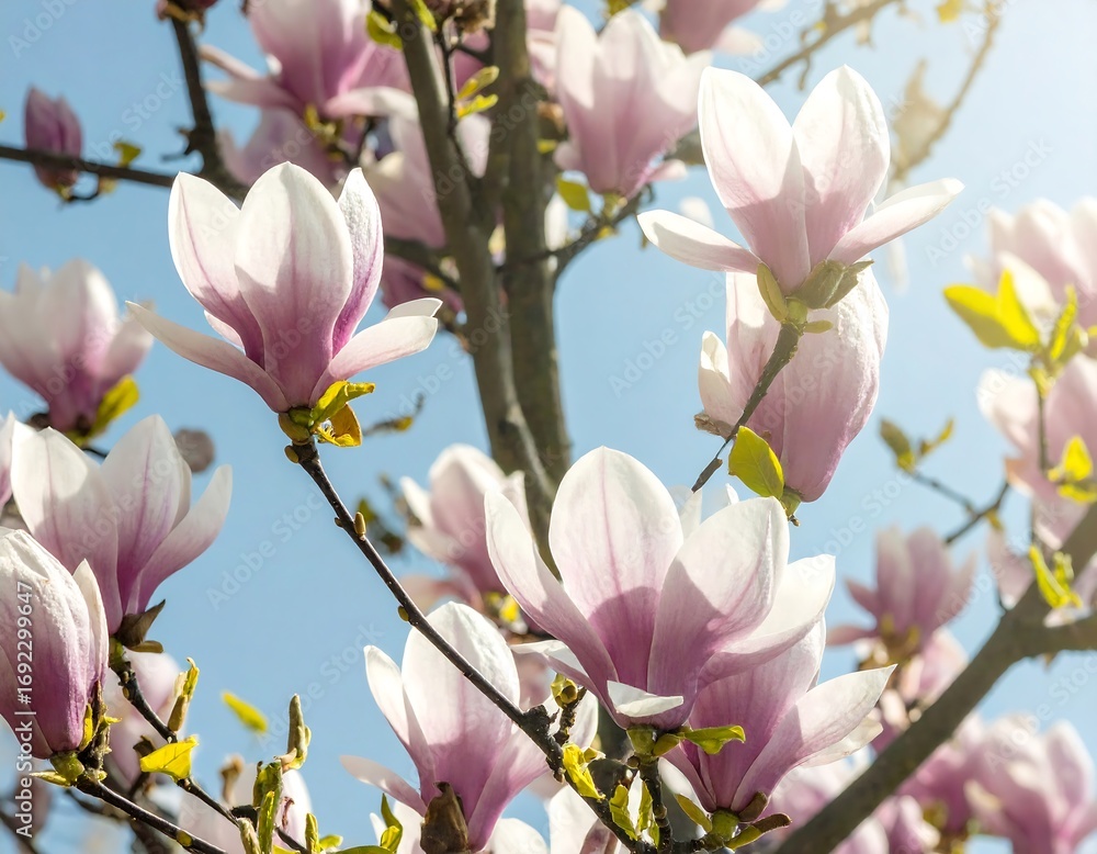 Obraz premium Blossoming magnolia tree in sunlight
