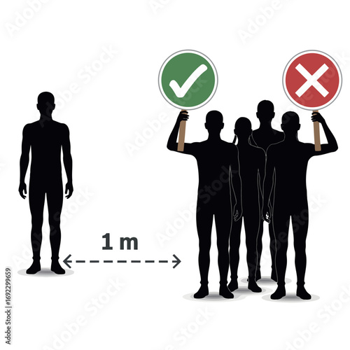 Social distancing guidelines with check and cross symbols