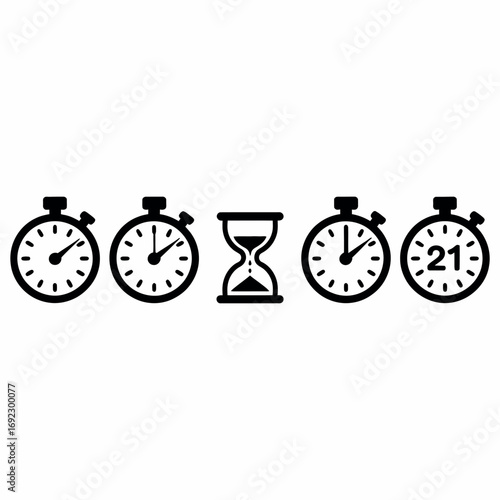 Collection of stopwatch and hourglass icons representing time and measurement