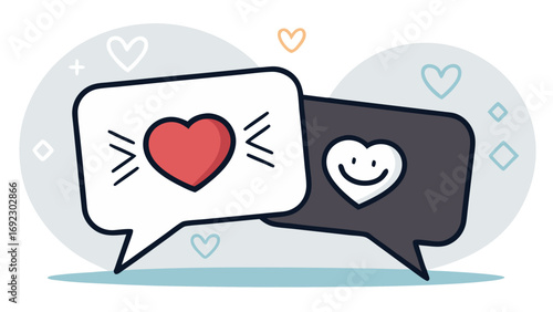 Mental Health Conversation chat bubble icons with a heart Vector Icon Style