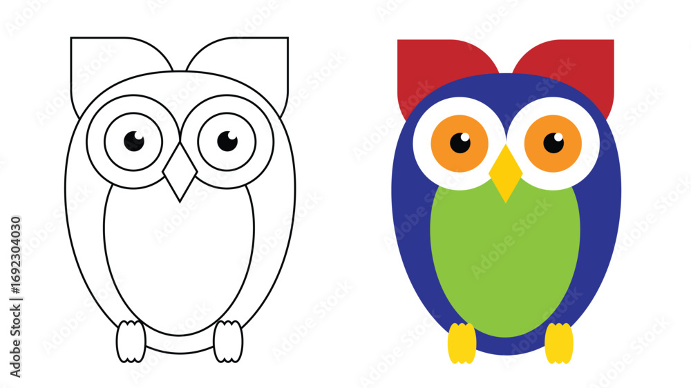 Fototapeta premium Color the Image of the Owl Educational Game for Children. Games and leisure coloring activity for a child vector art