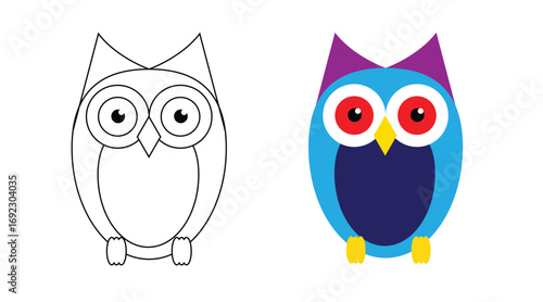 Color the Image of the Owl Educational Game for Children. Games and leisure coloring activity for a child vector art