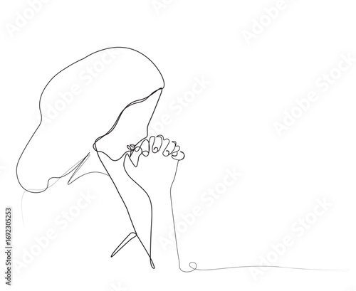 Praying woman in one-line art