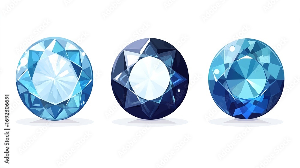 Fototapeta premium Set of Three Round - Cut Blue Gemstones on White Background