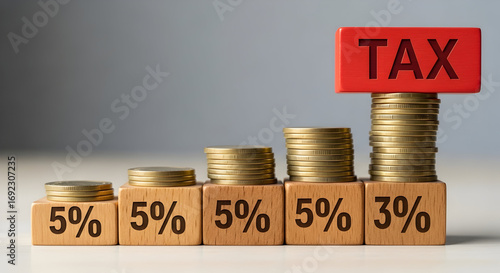 Wallpaper Mural Stacked coins with percentage bars and red TAX label illustrating taxation rates and financial levy concept Torontodigital.ca