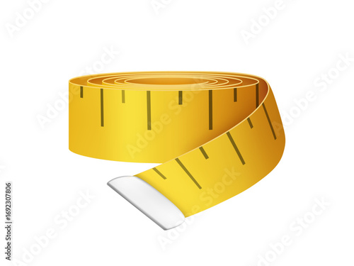 Measuring tape for losing weight and body muscle control. Vector isolated healthy body and keeping fit, gym equipment for dieting people to check on waist and parameters. Fitness roulette