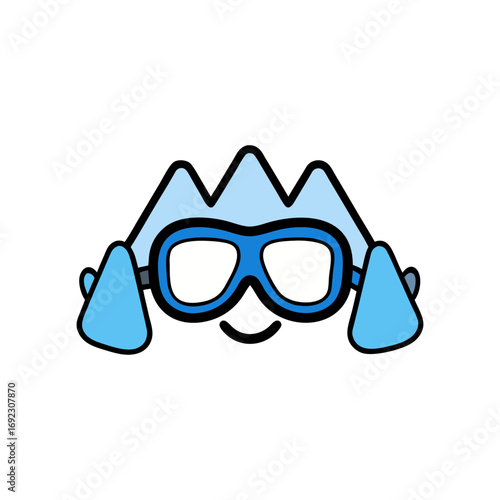Cute cartoon character with blue goggles and mountain hat