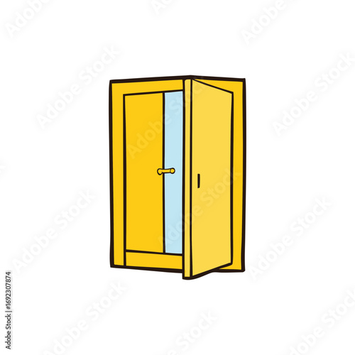 Open yellow door with blue interior and black background
