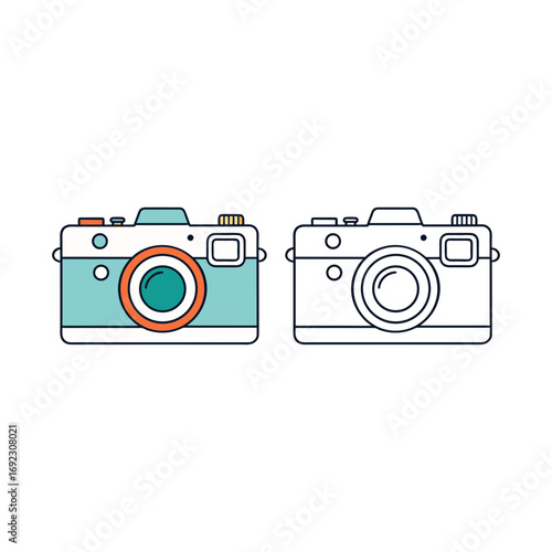 Retro camera illustration with outline version
