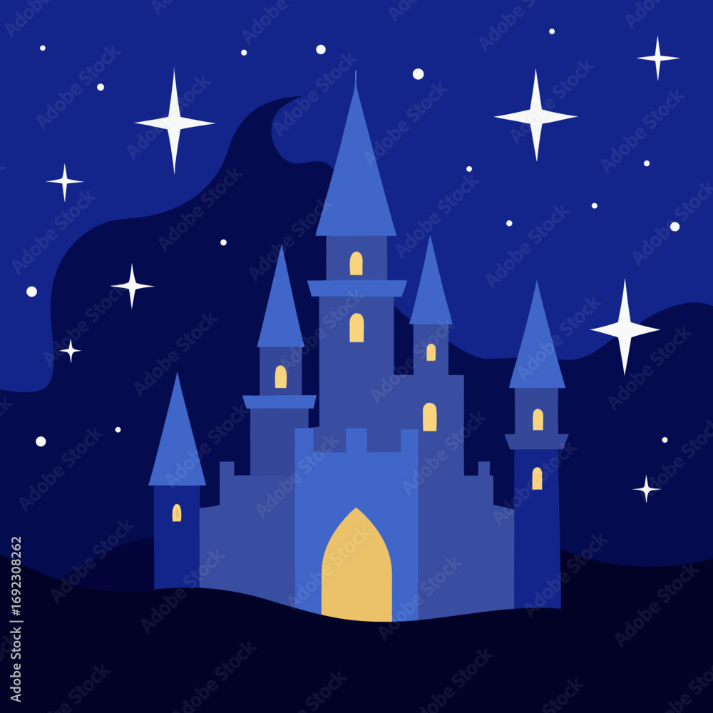 Fototapeta premium Enchanting blue castle under a starry night sky