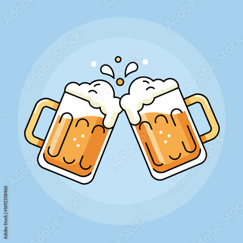 Cheers beer mugs clinking cartoon illustration