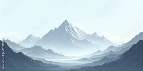 High alpine panorama of snow-capped mountains and dramatic skies in winter