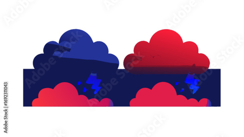 Weather forecast with storm clouds and lightning illustration for climate and meteorology visuals