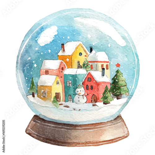 EPS painting design, Vector illustration set, My Watercolor illustration, Christmas  scene inside snow globe painting isolated on a white background