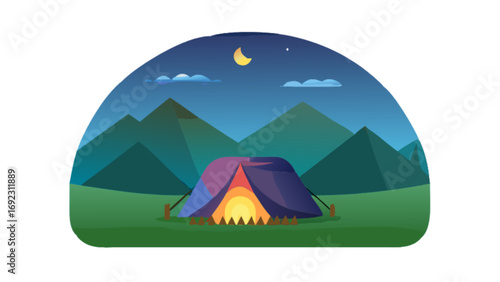 Camping tent under the night sky illustration for outdoor adventure and vacation travel and nature scene
