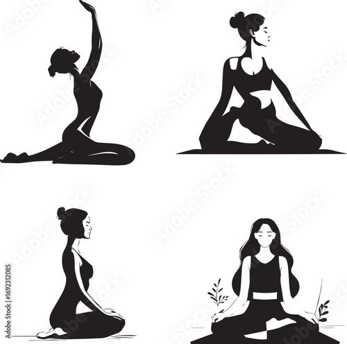 Vector art of four yoga poses illustration
